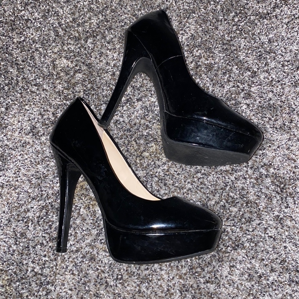 Black paten heels